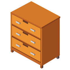 Isometric wooden chest of drawers with three drawers and modern rectangular handles.