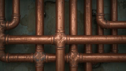 Detailed image of copper pipes for water and heat distribution