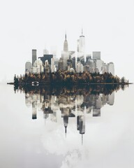 Obraz premium Cinematic abstract skyline showcasing rich architectural designs in a vibrant urban landscape