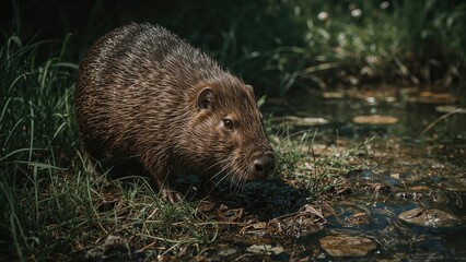 Naklejka premium Coypu on the hunt for food