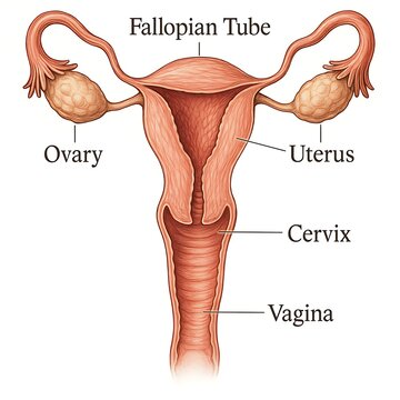 Anatomical diagram of the female reproductive system with labels isolated on white background isolated on transparent background silhouette