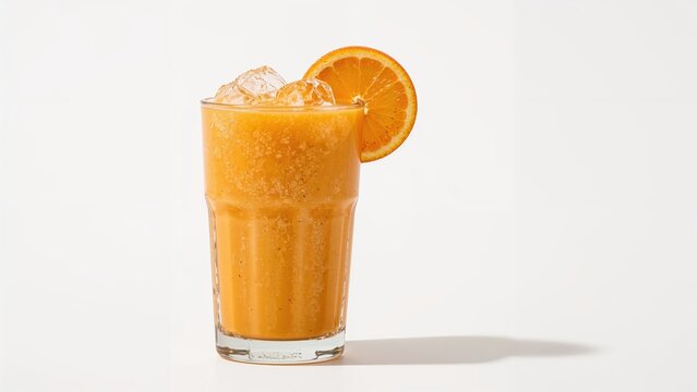 Bright citrus and peach smoothie with ginger, glass with room for text - Powered by Adobe