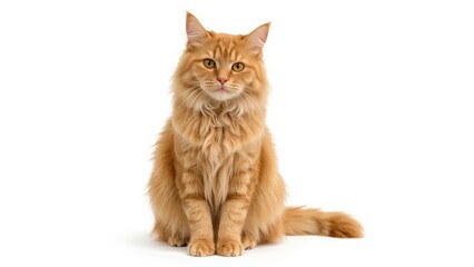 Obraz premium Cheerful fluffy kitty showcasing bright colors on a plain white surface