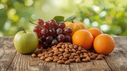 Organic apples and almonds arranged on table