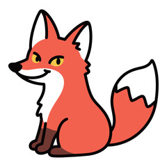 Obraz premium Clever cartoon fox character illustration with a sly and mischievous expression, sitting and looking forward.