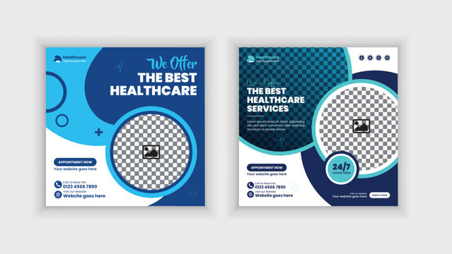 Healthcare and  Medical Instagram Post Templates, 2 Editable Social Media Post  Designs for Clinics, Hospitals, and Health Service Promotions