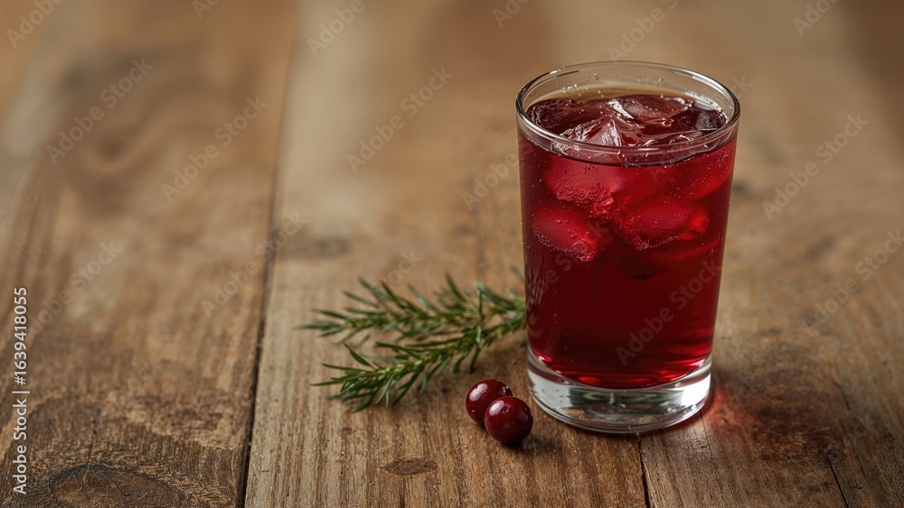 Poster refreshing cranberry juice served in a glass with a subtle background