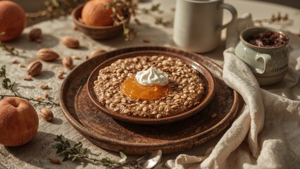 Apricot Jam Topped Grainy Curd with a Creamy Touch