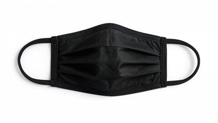 Black single-use medical face mask seen from the front against a white background