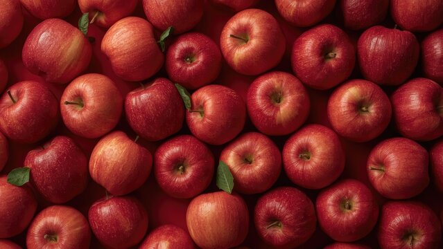 Close-up of fresh red apples with market blur in the background, abstract food and nature theme
