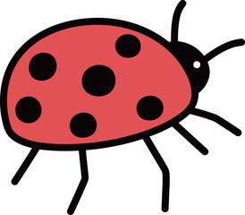 Simple and cute ladybug cartoon illustration with red wings and black spots, a small and happy insect.