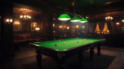 Dark, opulent billiard room