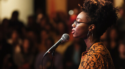 Black Poet Performing Spoken Word to Inspire and Honor the Power of Words in History