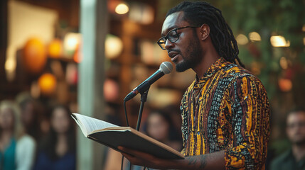 Black Poet Performing Spoken Word to Inspire and Honor the Power of Words in History
