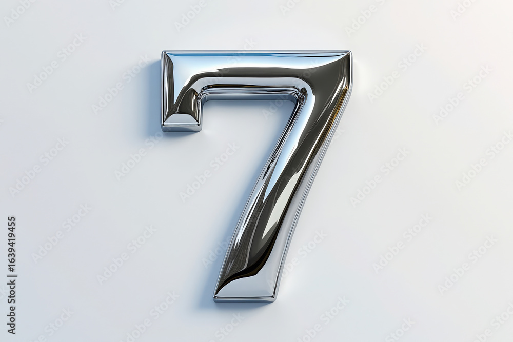 Fototapete chrome number seven isolated on white background for modern design and numerical representation in g