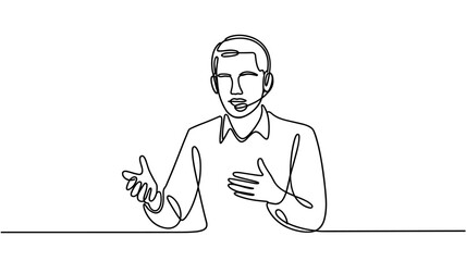 Call center agent continuous line drawing vector illustration