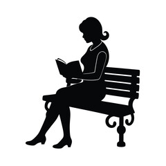  Woman sitting on park bench relaxing in solitude vector silhouette on white background