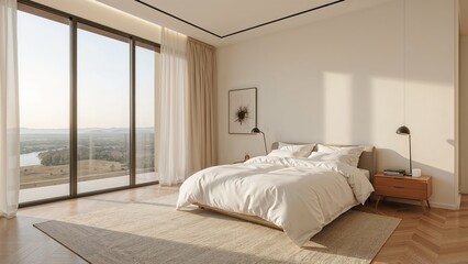 Obraz premium Contemporary design, cozy living space, inviting bedroom