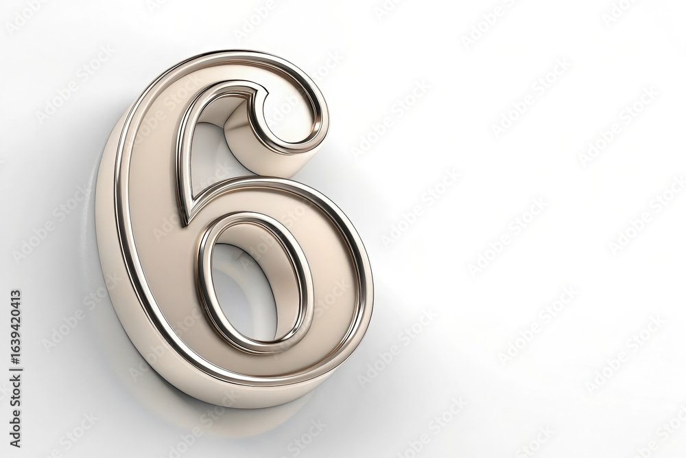 Poster elegant number six in gold and white isolated on white background for modern design and numerical re