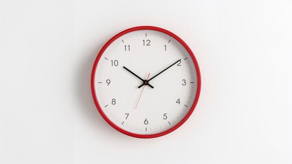 Red-framed minimalist clock indicating 02:55 or 14:55, set against white background, representing time control.