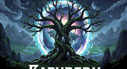 A mystical tree with a portal to another realm.