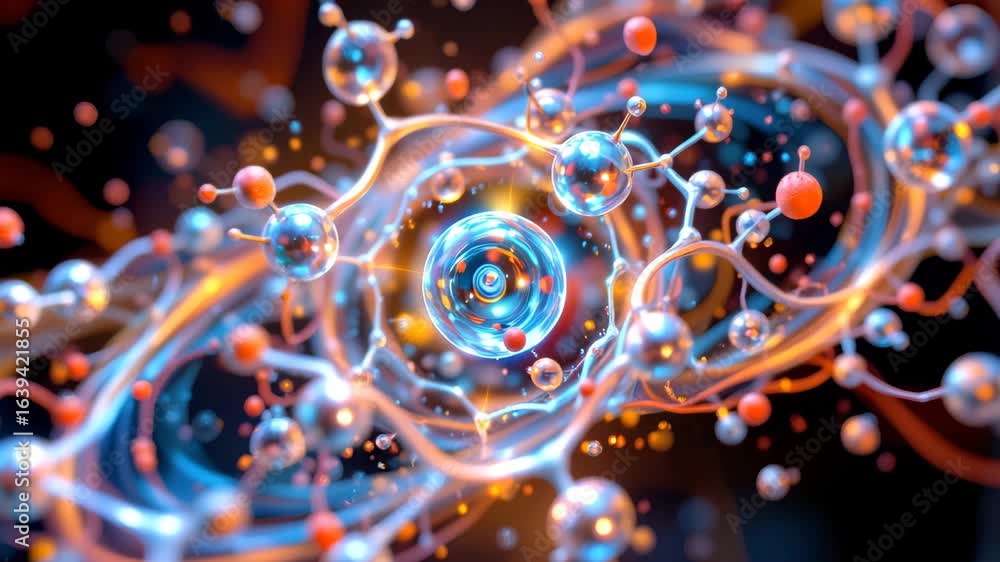 Poster molecular universe: a captivating and intricate macro shot of molecular structures. light and energy