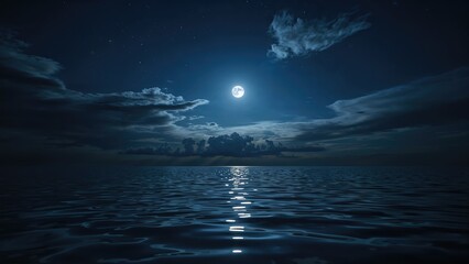Lunar light piercing clouds over a body of water