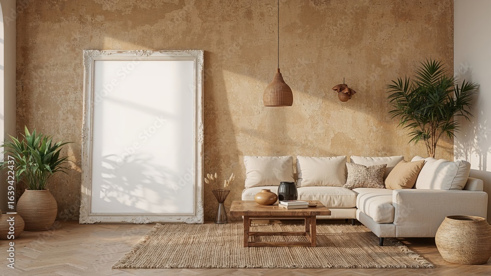 Aufkleber sample frame displayed with a relaxed boho dining room backdrop