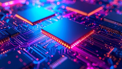 Neon Circuit Board:  Abstract Technology Background