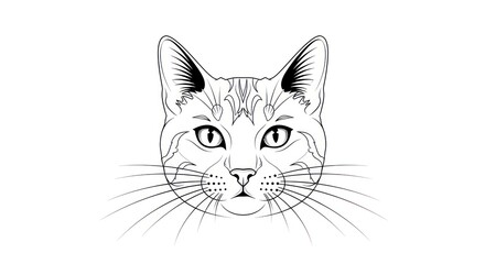 Symmetrical Cat Face Line Art with Decorative Markings and a Direct Gaze