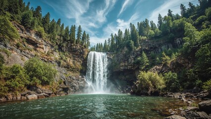 Fototapeta premium Mountain stream with cascading waterfall