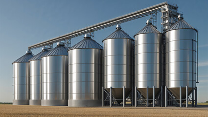 Modern Grain Silos in Agricultural Facility