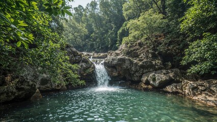 Fototapeta premium Flowing water at a picturesque waterfall within a nature park
