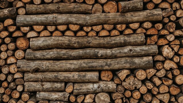 Barrier Made of Countless Weathered Brown Logs