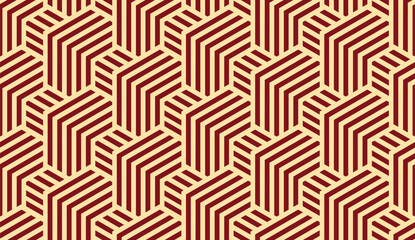 Abstract geometric pattern with stripes, lines. Seamless vector background. Golden and red ornament. Simple lattice graphic design