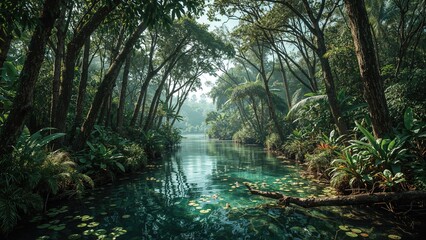 A river meandering through dense tropical greenery