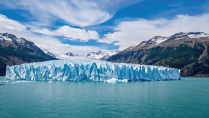 Obraz premium Large Glacier Situated in a Southern Water Passage