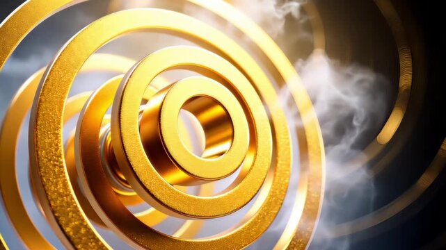 Steaming superconducting qubit resonator with gold rings displays metallic glow. Quantum computer component displays superconducting rings, revealing intricate technology.