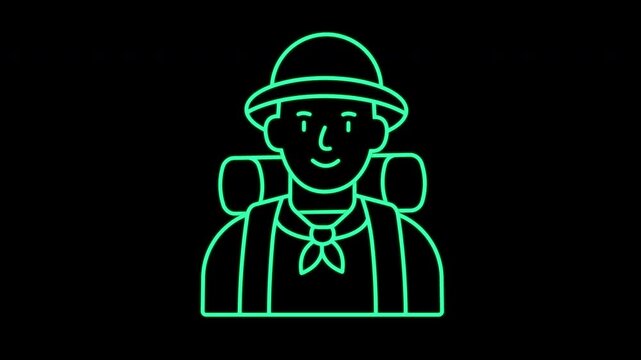 Minimalist animation of a tourist in outline icon style. Looped movement, outline icon, overlay icon, overlay, alfa chanel, travel character symbol, isolated motion, outdoor mood