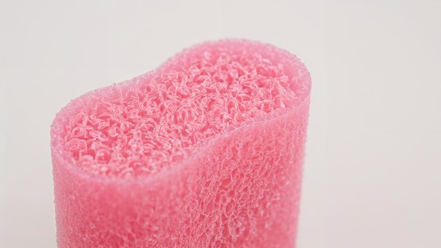 Single pink sponge displayed on a clean white field