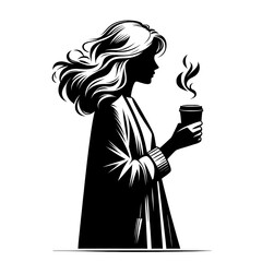 Silhouette of Woman Holding Coffee Cup in the Morning Breeze