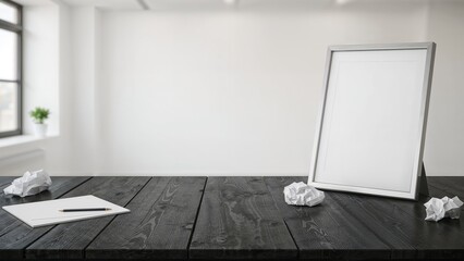 Image showing a blank black section on a wooden surface to place your photo