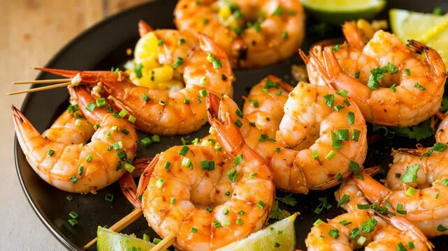 Flavorful platter displays perfectly grilled shrimp with a golden sear.