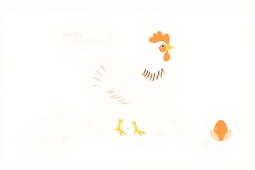 Rooster in a stylized farm scene with eggs for poultry branding.