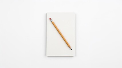 White background featuring a notebook and a pencil with empty space