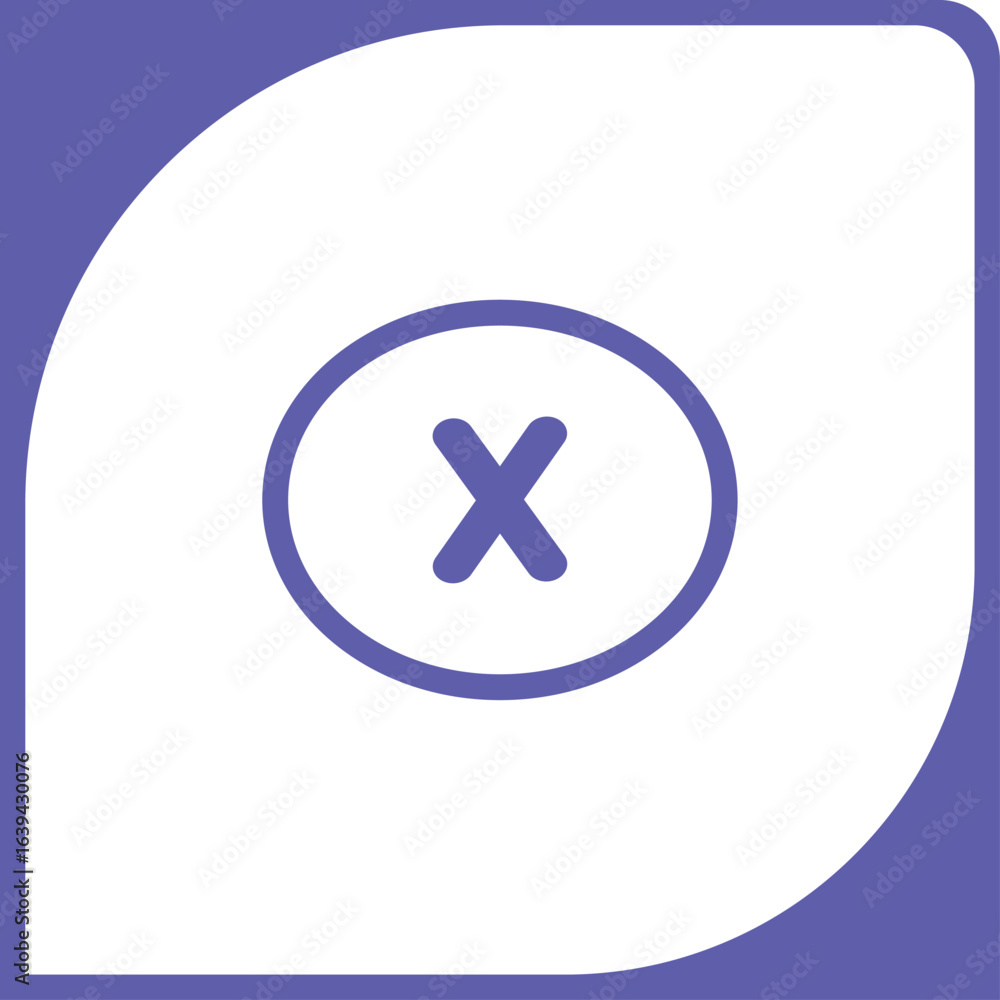 Poster a clean, modern vector outline icon featuring a purple 'x' symbol within a purple circle. ideal for 