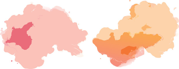 Abstract watercolor map of a European country with a torn paper border, vector illustration of a red paint design