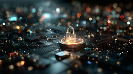cybersecurity concept, glowing digital lock, network data protection, secure internet system, futuristic cyber technology background 