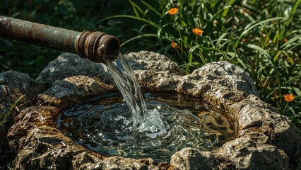 Fototapeta premium Continuous flow of water emerging from a pipe