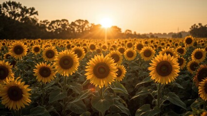 A vibrant sunflower field embraces the sun, telling a short story filled with joy and warmth.
